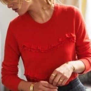 Sezane' Wool/Cashmere Ruffle Accent Red Sweater
